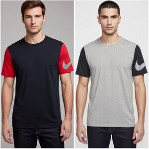 Bundle Of 2 The Nike Tee T-Shirt Mens Dri Fit Athletic Cut Swoosh Sleeve Large